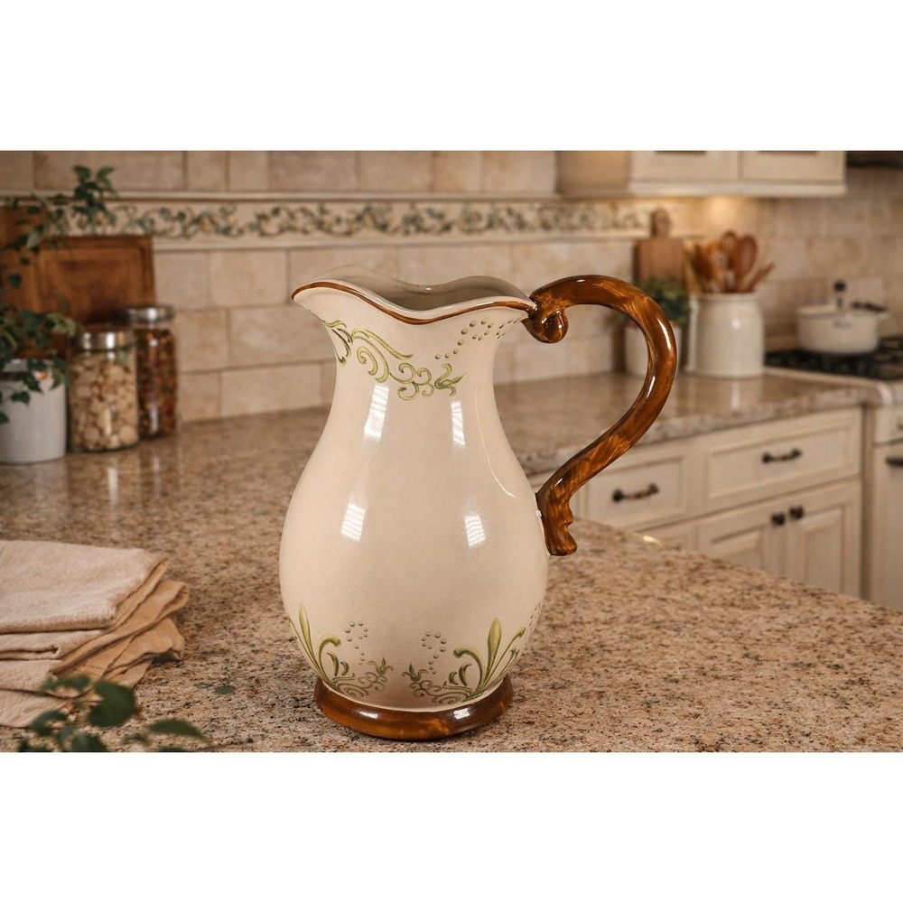 Vintage Ceramic Floral Pitcher Holiday in Petaluma 10 In